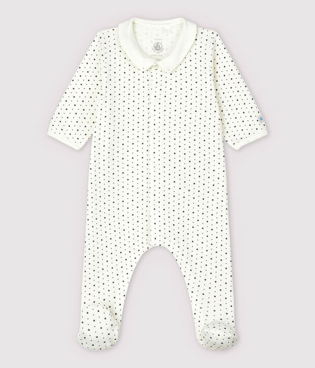 Pijama enterizo de algod&oacute;n ecol&oacute;gico de beb&eacute; ni&ntilde;a blanco/gris