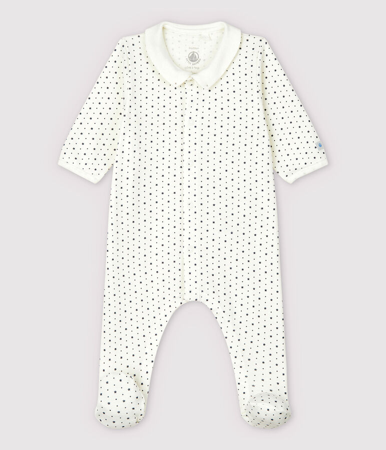 Pijama enterizo de algod&oacute;n ecol&oacute;gico de beb&eacute; ni&ntilde;a blanco/gris