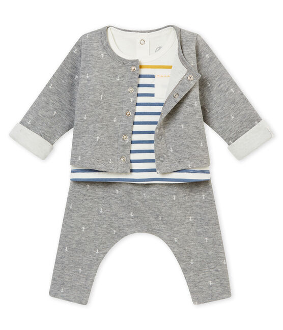 Conjunto de tres piezas en túbico Jacquard para bebé niño gris SUBWAY/blanco MULTICO