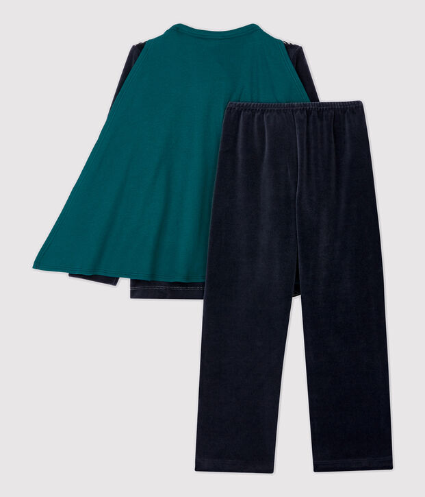Pijama de caballero de ni&ntilde;o de terciopelo azul/multicolor