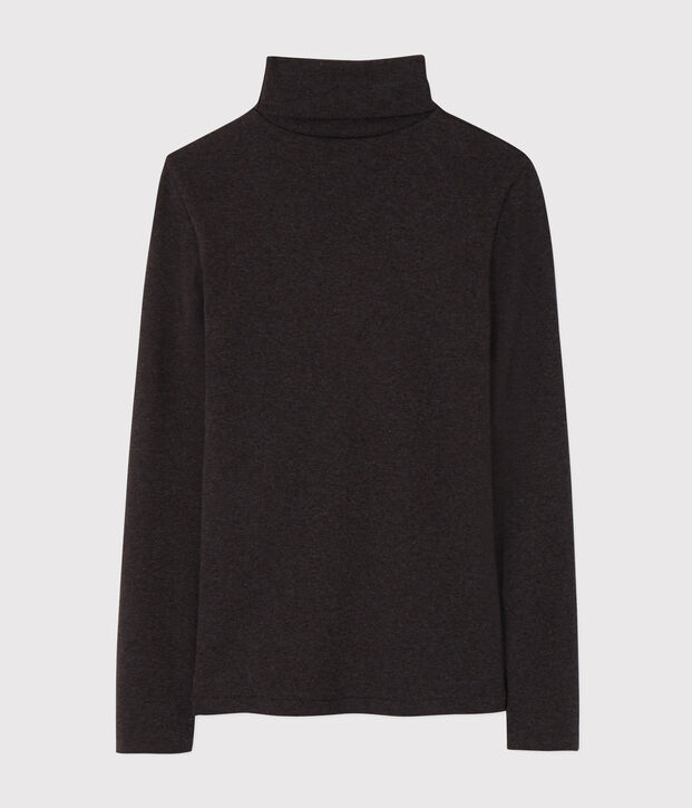 Camiseta de cuello alto emblem&aacute;tica de algod&oacute;n de mujer gris