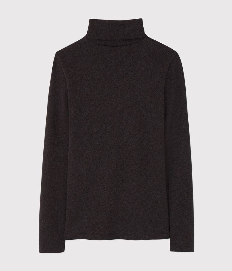 Camiseta de cuello alto emblem&aacute;tica de algod&oacute;n de mujer gris