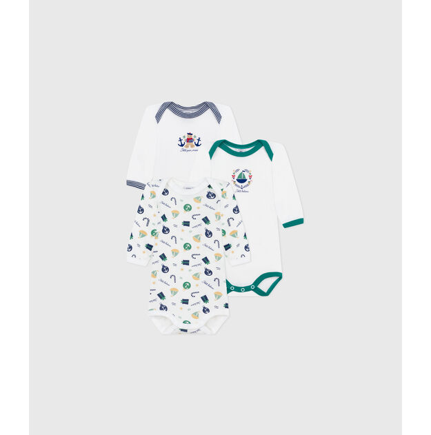 Lot de bodies manches longues en coton imprim&eacute; multicolor
