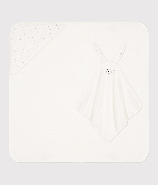 Capa de ba&ntilde;o y doudou de algod&oacute;n blanco/gris