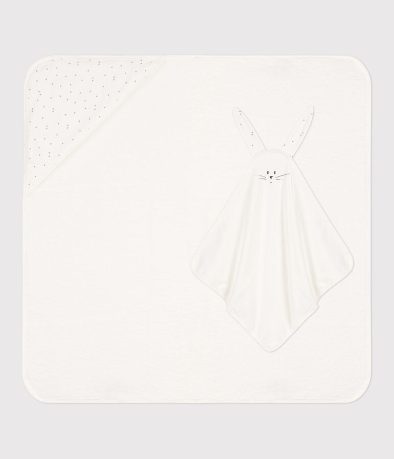 Capa de ba&ntilde;o y doudou de algod&oacute;n blanco/gris