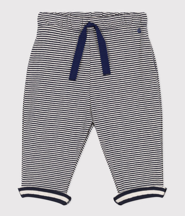 Pantal&oacute;n de tejido t&uacute;bico milrayas para beb&eacute; azul/crudo