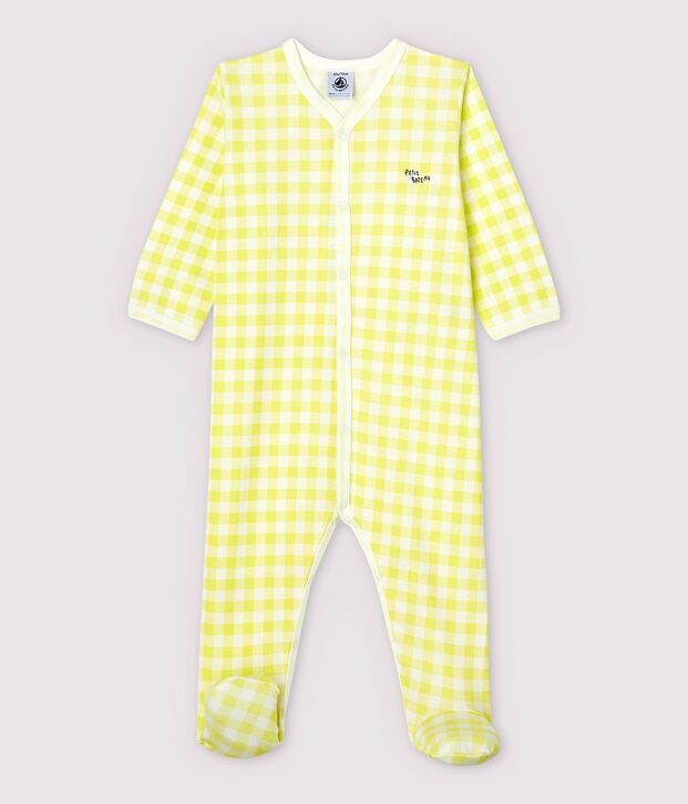 Pijama enterizo de vichy amarillo de algod&oacute;n de beb&eacute; blanco/amarillo