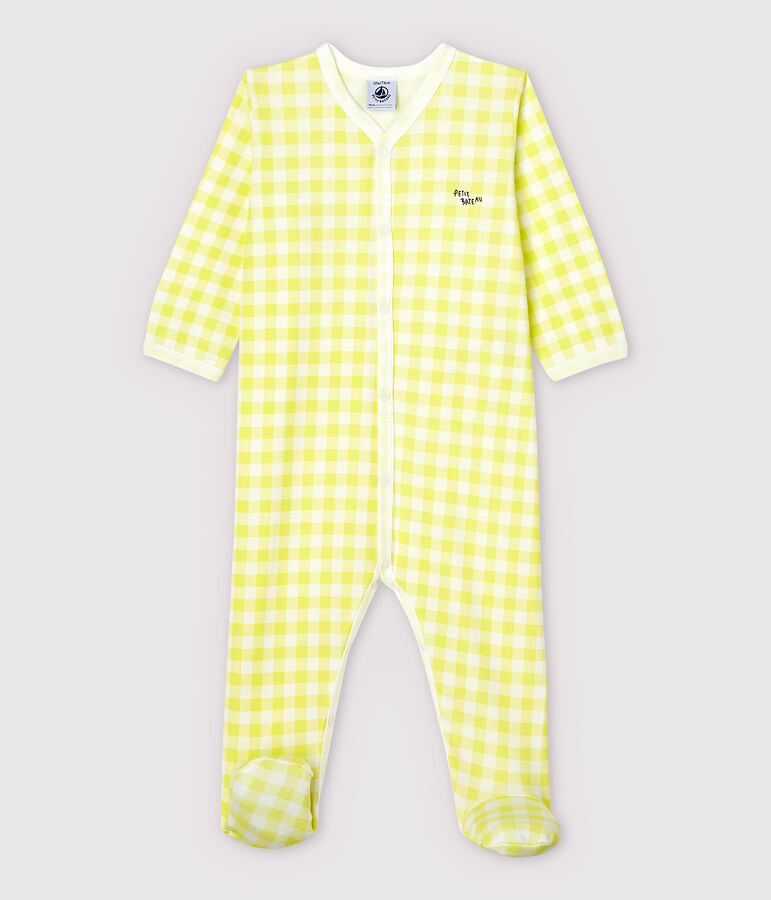 Pijama enterizo de vichy amarillo de algod&oacute;n de beb&eacute; blanco/amarillo