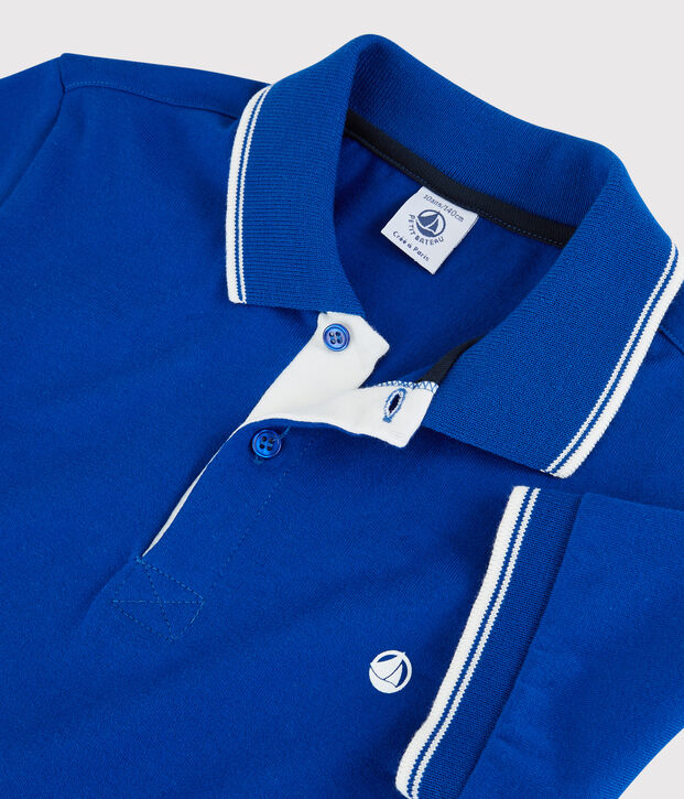 Polo de manga corta de punto de ni&ntilde;o azul