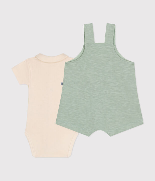 Conjunto de peto de punto flameado para beb&eacute; verde