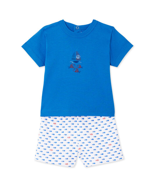 Pijama corto estampado para bebé niño blanco ECUME/azul DELPHINIUM/ MULTICO