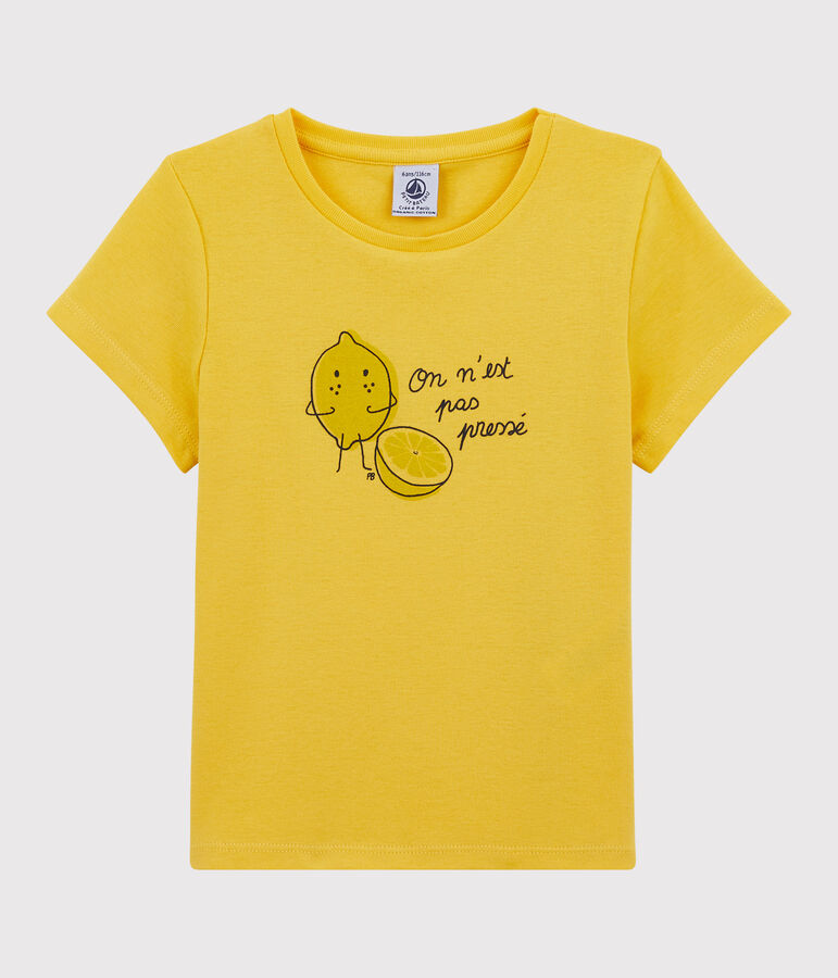 Camiseta de manga corta de algod&oacute;n de ni&ntilde;a amarillo