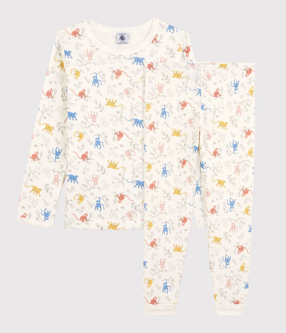 Pijama con monos multicolores de algodón orgánico infantil unisex blanco MARSHMALLOW/blanco MULTICO
