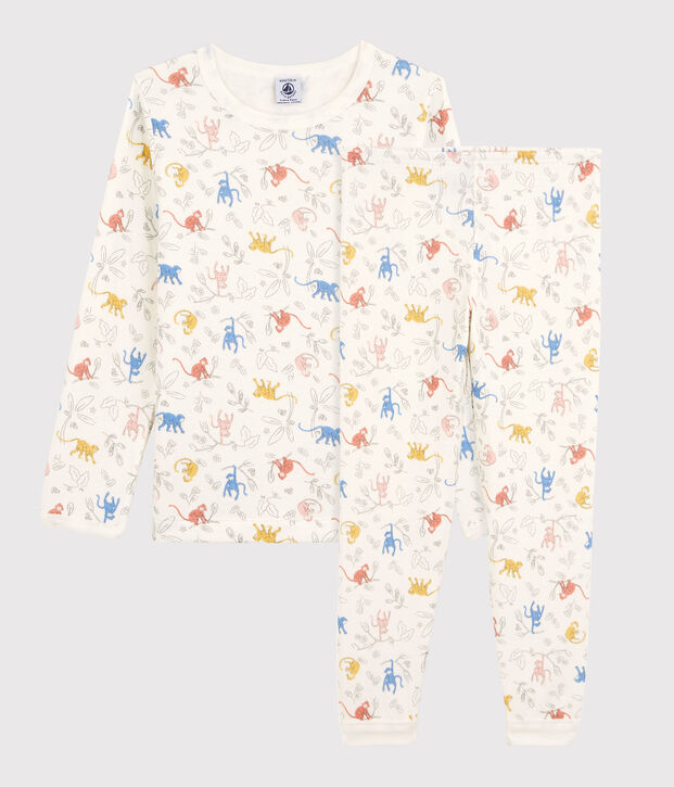 Pijama con monos multicolores de algod&oacute;n org&aacute;nico infantil unisex blanco/multicolor