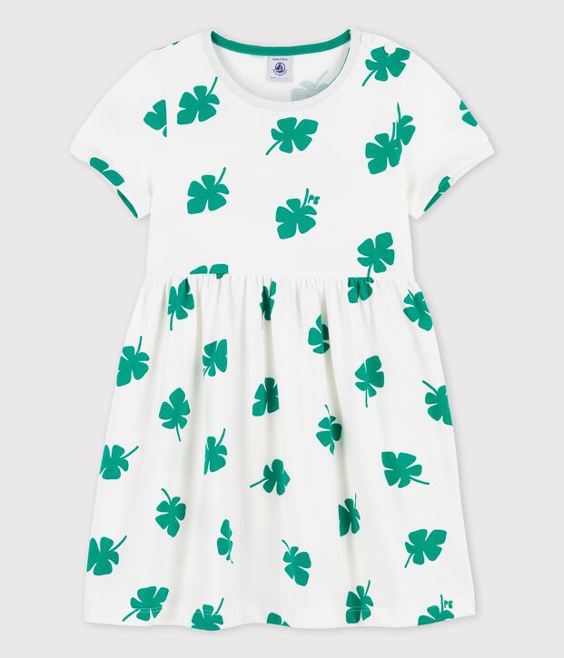 Vestido de manga corta de mulet&oacute;n de ni&ntilde;a blanco/verde