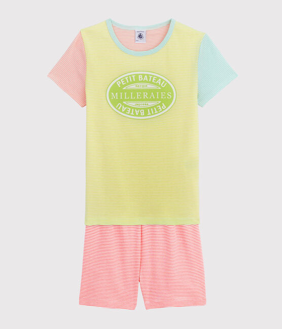 Pijama corto de rayas mulitcolores para niña de punto amarillo SUNNY/blanco MULTICO