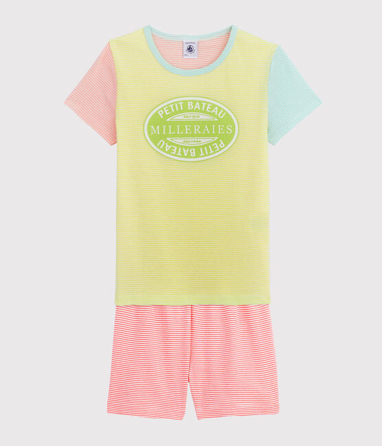 Pijama corto de rayas mulitcolores para niña de punto amarillo SUNNY/blanco MULTICO