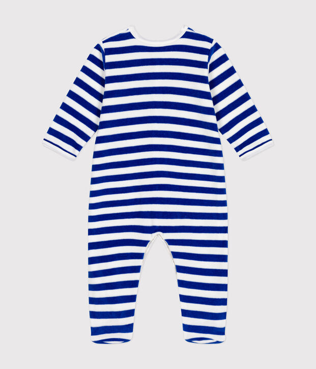 Pijama de terciopelo de Navidad para beb&eacute; azul/blanco