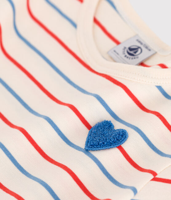 Vestido infantil de algodón de manga corta con rayas y corazón blanco AVALANCHE/ MULTICO