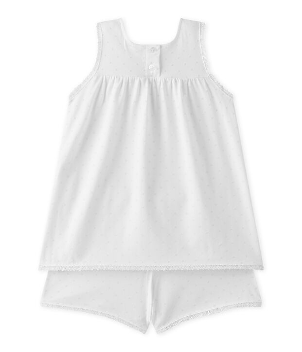 Pijama corto para ni&ntilde;a con lunares y acabados en encaje blanco
