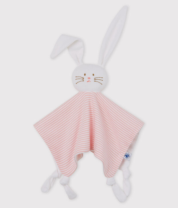 Peluche de punto, el emblem&aacute;tico tejido de Petit Bateau. rosa/blanco