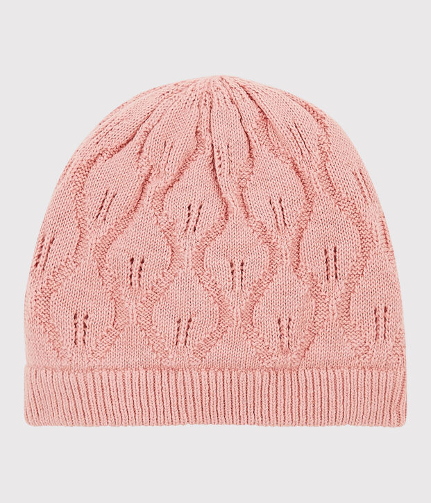Gorro de lana y algod&oacute;n de beb&eacute;. rosa