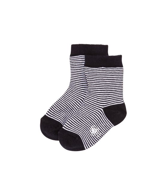 Calcetines infantil en mil rayas azul ABYSSE/beige COQUILLE