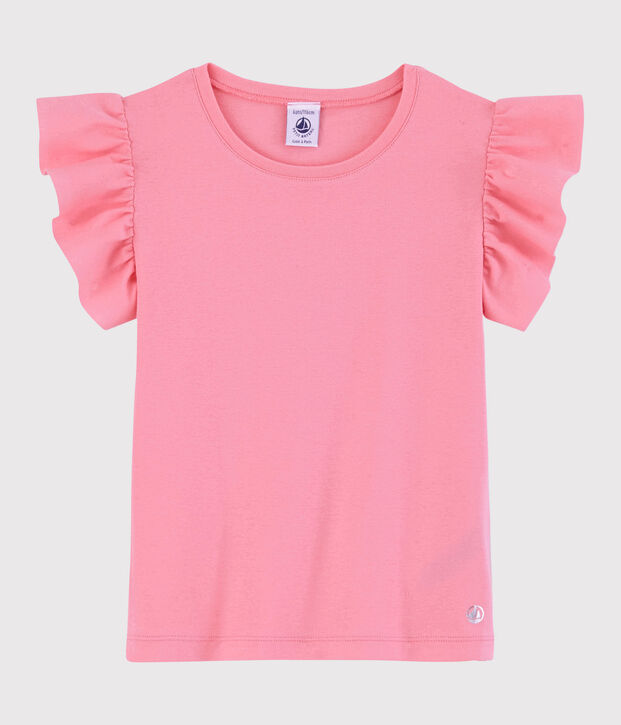 Camiseta de manga corta de algod&oacute;n de ni&ntilde;a rosa