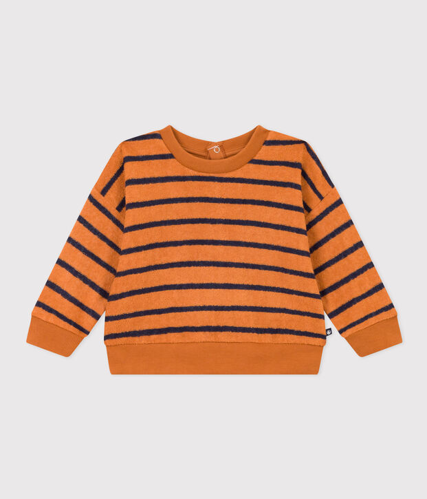 Sudadera de rizo a rayas para beb&eacute; marron/azul