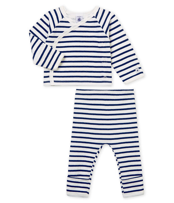 Pijama unisex de bebé en túbico blanco MARSHMALLOW/azul SMOKING