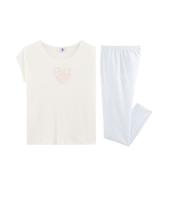 Pijama de punto para niña blanco MARSHMALLOW/azul JASMIN