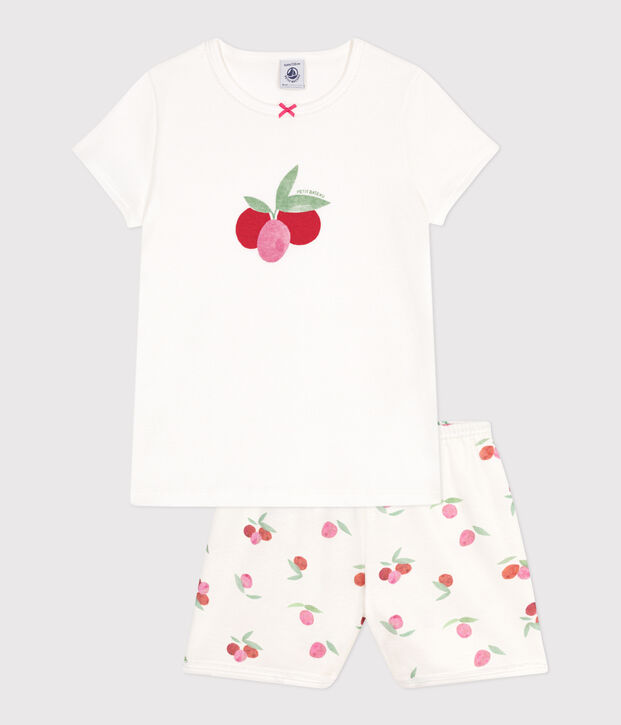 Pijama corto infantil de algod&oacute;n con estampado de frutas blanco/multicolor
