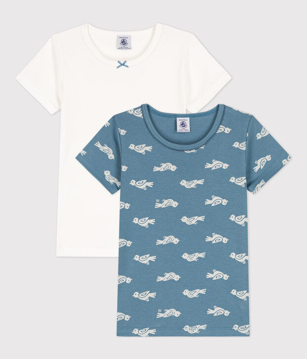Juego de 2 camisetas de manga corta con p&aacute;jaros de algod&oacute;n de ni&ntilde;a multicolor
