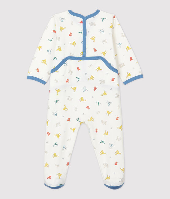 Pelele de bebé con estampado de animales coloridos de muletón de algodón orgánico blanco MARSHMALLOW/blanco MULTICO