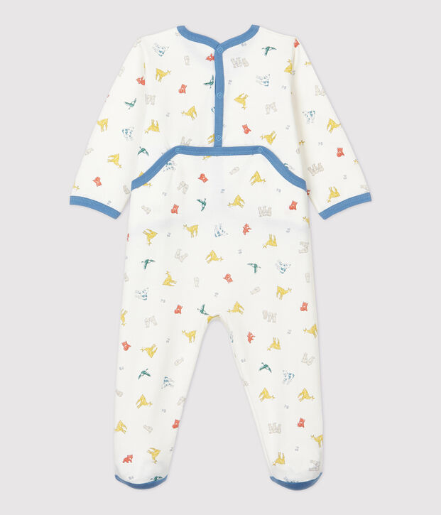 Pelele de beb&eacute; con estampado de animales coloridos de mulet&oacute;n de algod&oacute;n org&aacute;nico blanco/multicolor