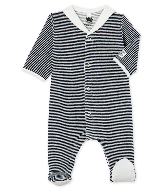 Pelele de terciopelo para bebé niño azul SMOKING/blanco MARSHMALLOW