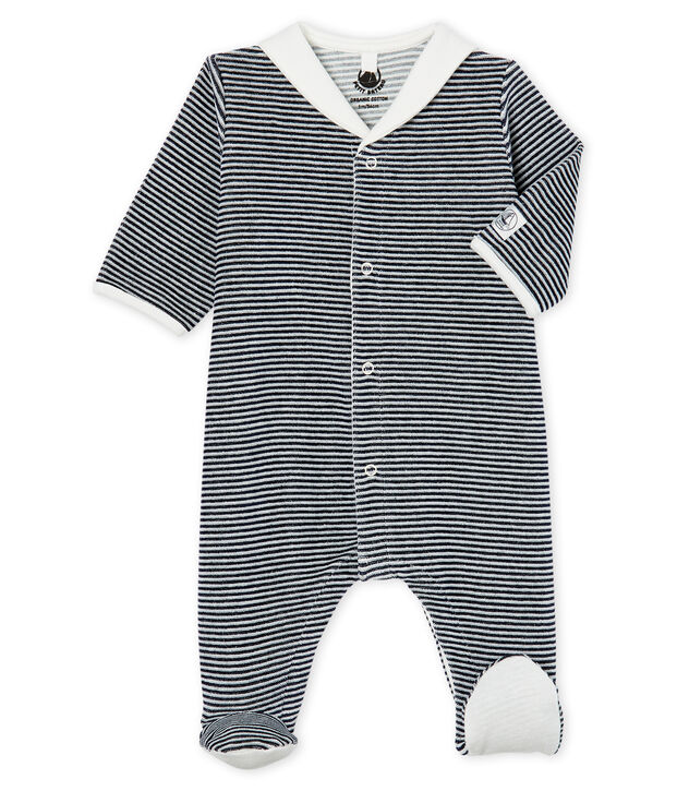 Pelele de terciopelo para beb&eacute; ni&ntilde;o azul/blanco