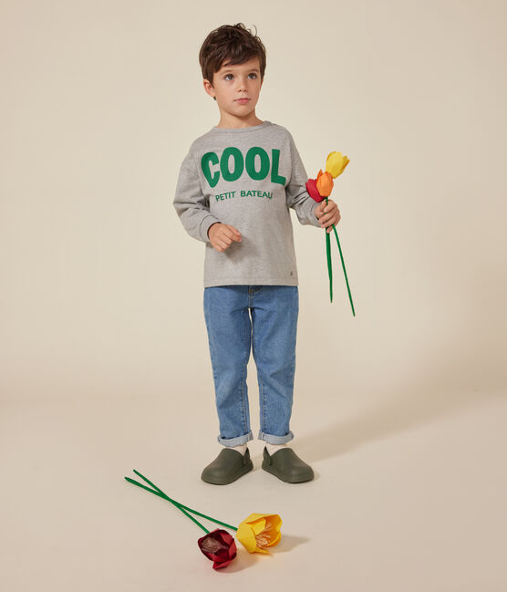 Camiseta de punto fino de manga larga para niño gris CHATON CHINE