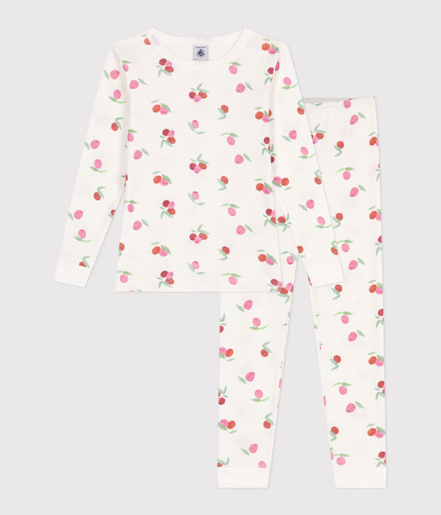 Pijama infantil muy ajustado en algod&oacute;n estampado blanco/rosa/multicolor