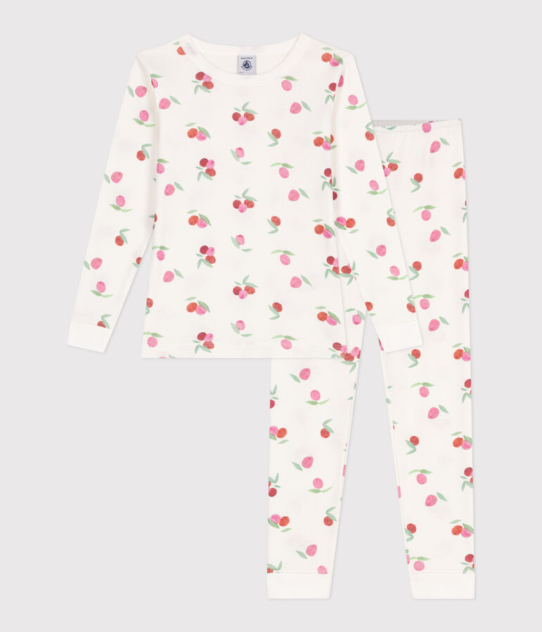 Pijama infantil muy ajustado en algod&oacute;n estampado blanco/rosa/multicolor