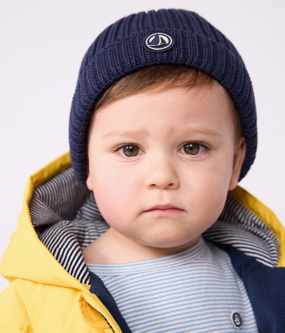 Gorro de punto tricotado con forro polar para bebé azul SMOKING