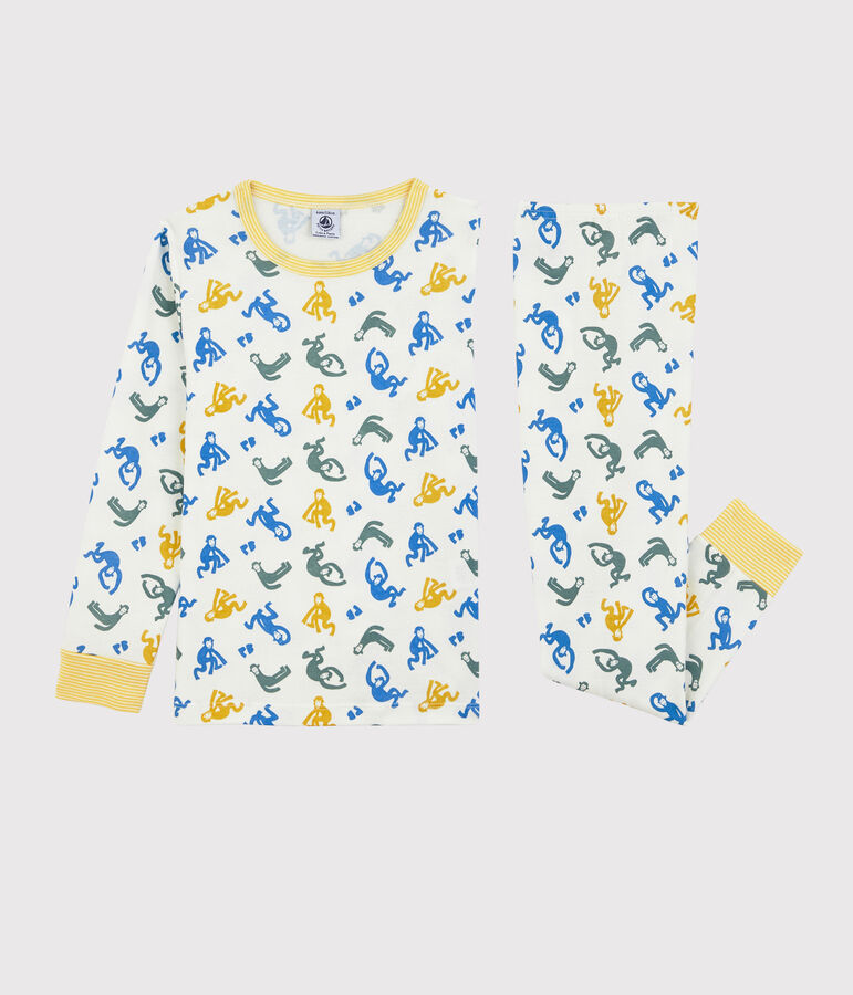 Pijama con monos fosforescentes de algod&oacute;n de ni&ntilde;o blanco MARSHMALLOW/blanco MULTICO