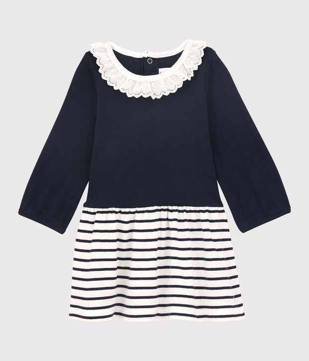 Vestido de manga larga para beb&eacute; ni&ntilde;a blanco/azul