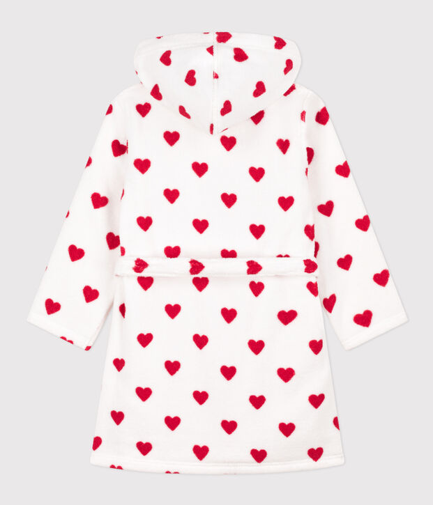 Albornoz de rizo con coraz&oacute;n para ni&ntilde;o/ni&ntilde;a blanco/rojo