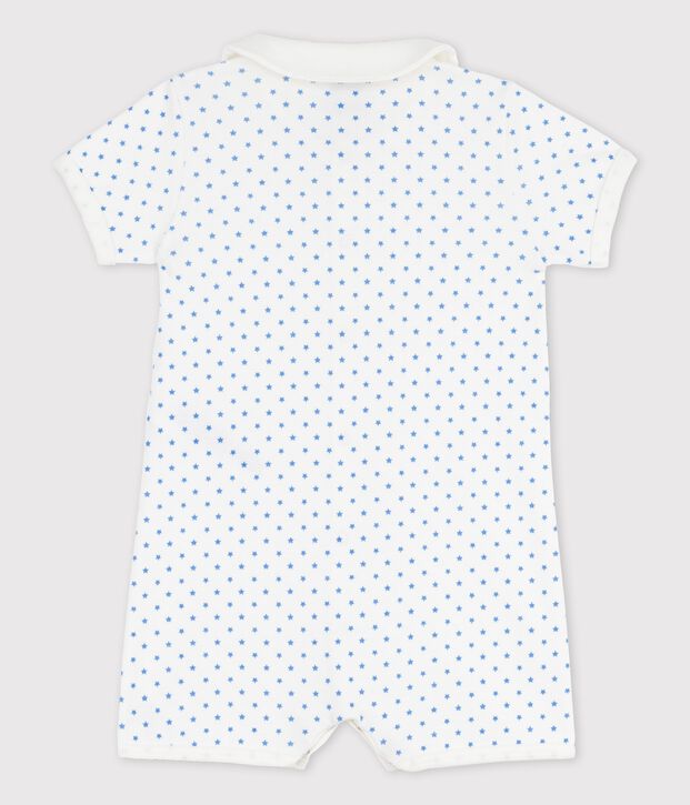 Pelele corto de algod&oacute;n con estrellas para beb&eacute; blanco/azul