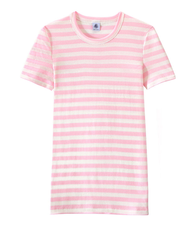 Camiseta de mujer en canal&eacute; original de rayas rosa/blanco