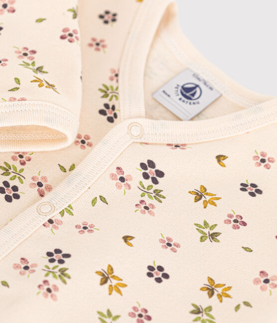 Pijama de felpa cepillada con estampado de flores para bebé blanco AVALANCHE/ MULTICO