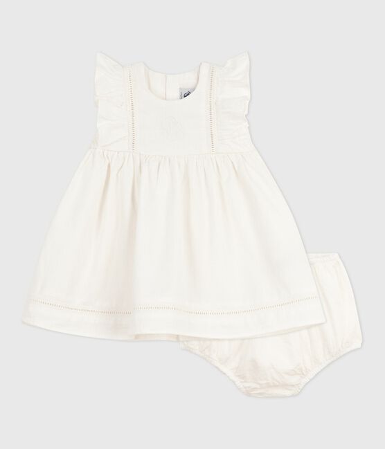 Vestido liso y bordado de algodón sin mangas y pololo para bebé blanco ECUME