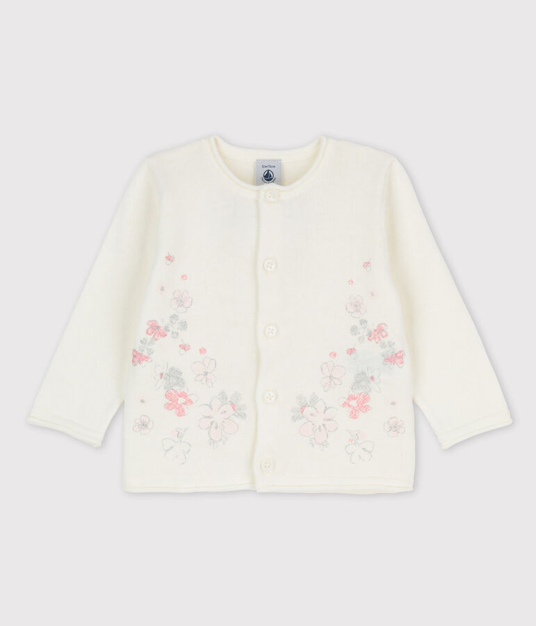 Rebeca de tejido de punto de algod&oacute;n/lino de beb&eacute; ni&ntilde;a. blanco