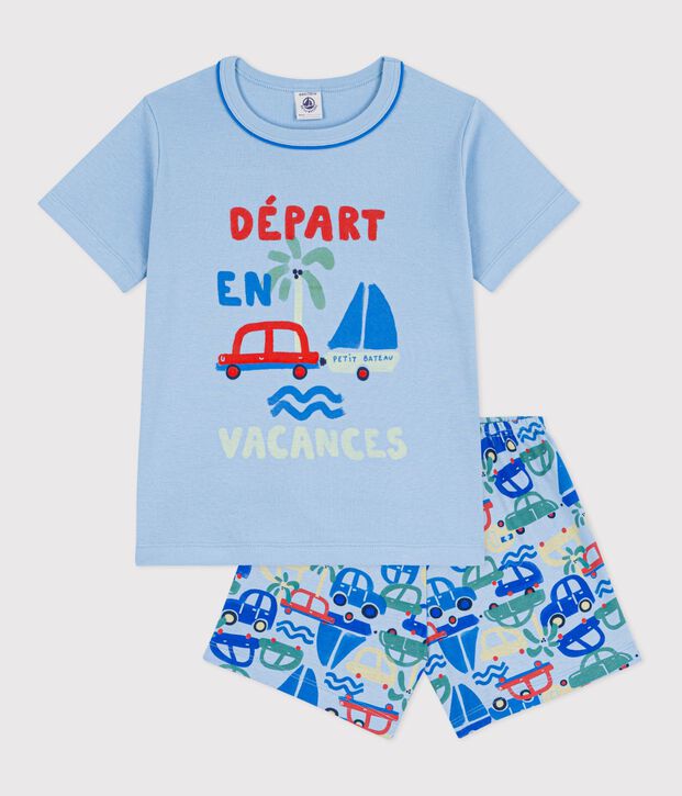 Pijama corto infantil de algod&oacute;n con estampado de coches azul/multicolor
